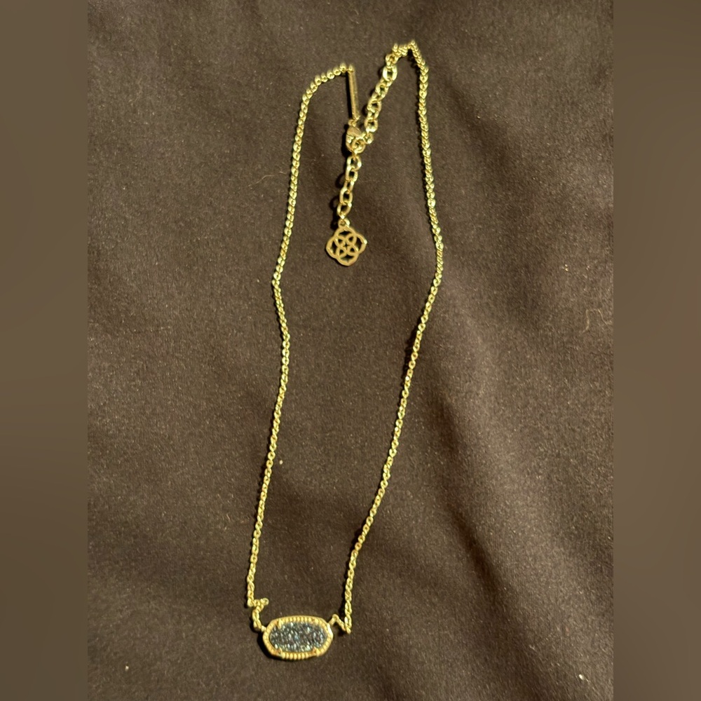 Kendra Scott Gold Necklace with Navy Druzy Oval Pendant